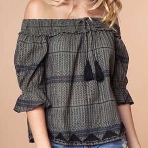 EMBROIDERED LONG SLEEVE TASSEL BLOUSE [BKMB006020]